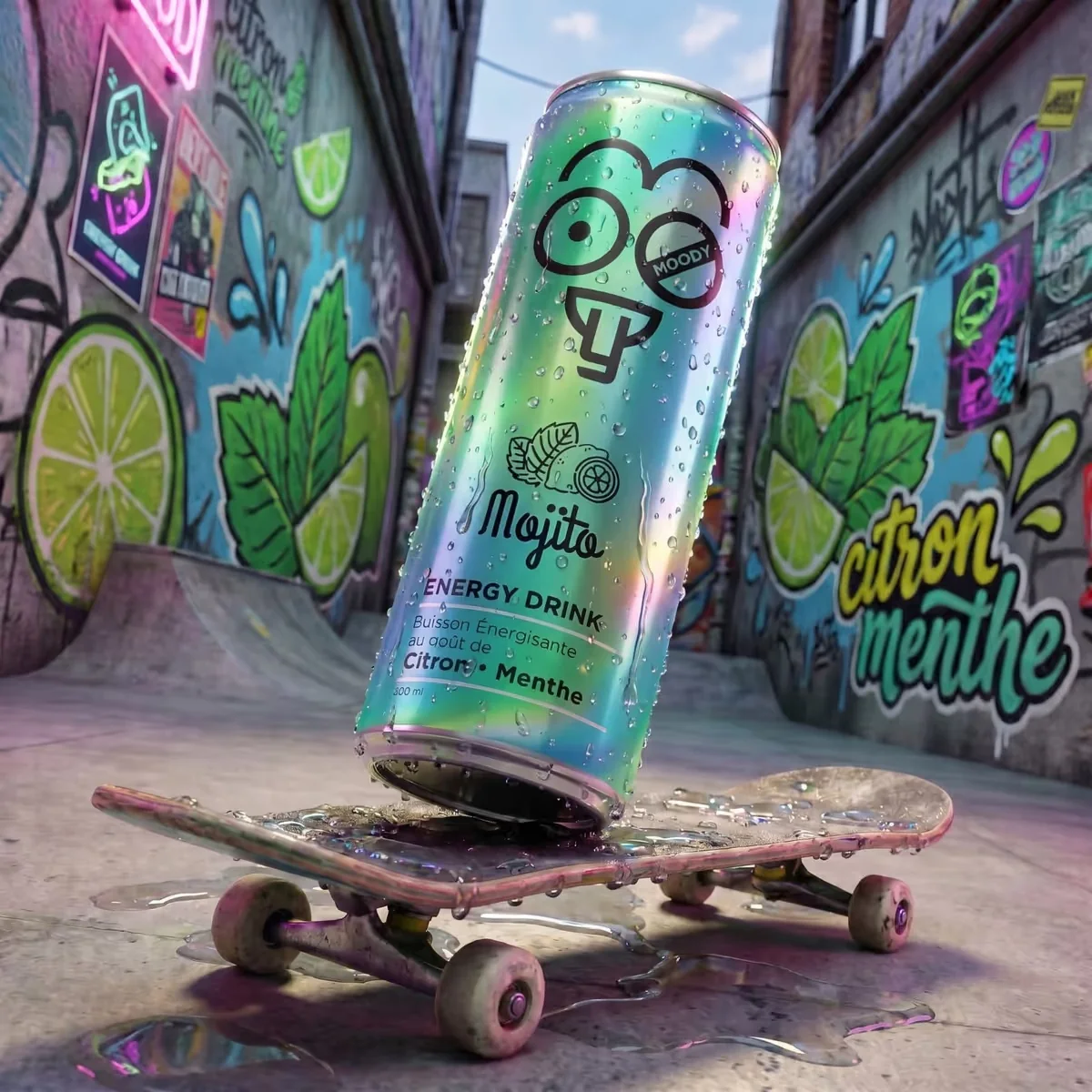 Moody energy drink packaging — Fresh mood